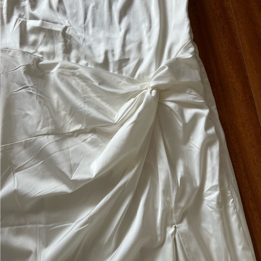 Abercrombie & Fitch Draped Wrap Skirt Maxi Dress Satin Sleeveless Slit White XL - Picture 8 of 16